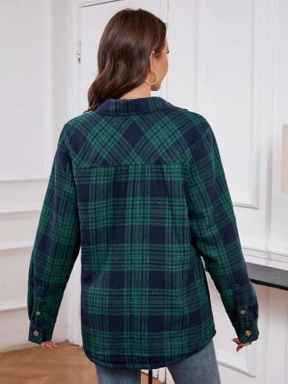 Cozy Sherpa Lined Flannel Shirt Jacket | Women's Plaid Button Down Outerwear - Picture 3 of 7